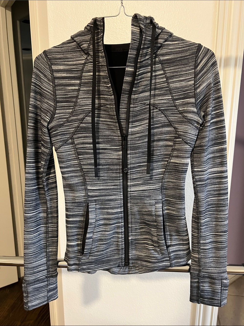 lululemon athletica Black & Gray Striped Hooded Define Zip-Up Jacket